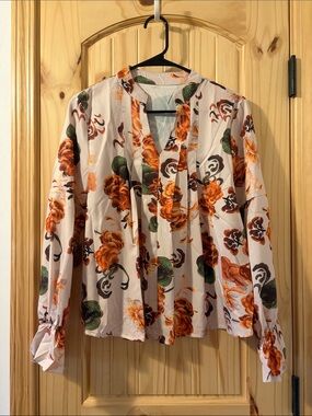 SHEIN Cream Blouse with Orange Floral Print